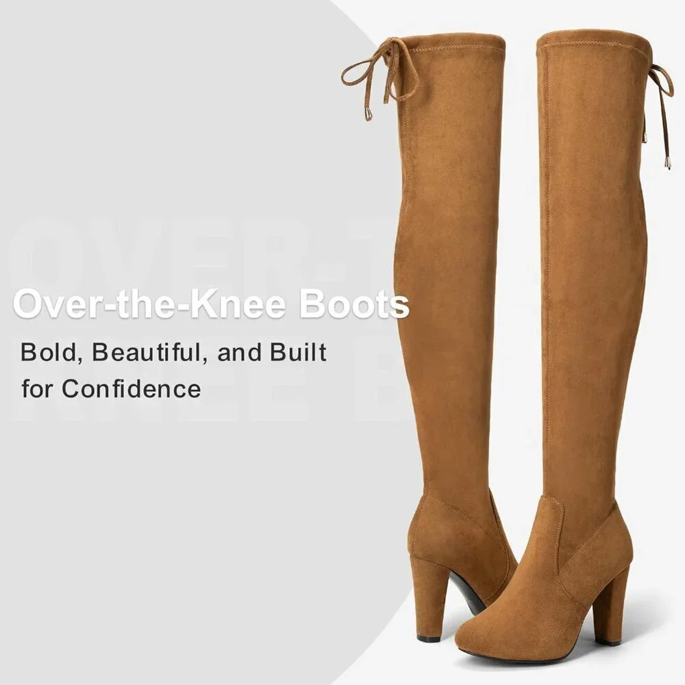 Women’s Camel-knee High Suede Fashion Pointed Toe Thigh High Over The Knee Boots